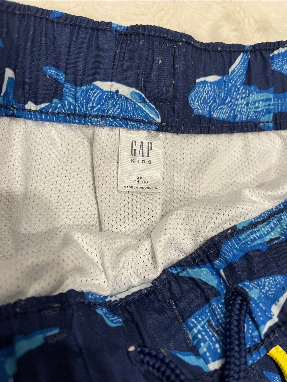 Boys size 14-16 Navy Blue Shark Print Swim Shorts